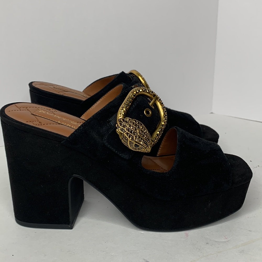 Kurt Geiger Mayfair black suede crystal buckle platform heels NWT - Picture 7 of 12